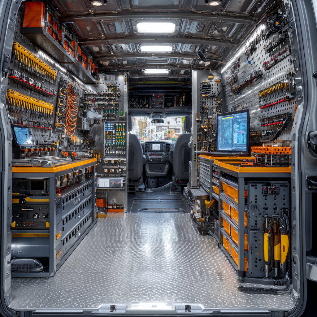 Interior de unidad móvil de cerrajería equipada